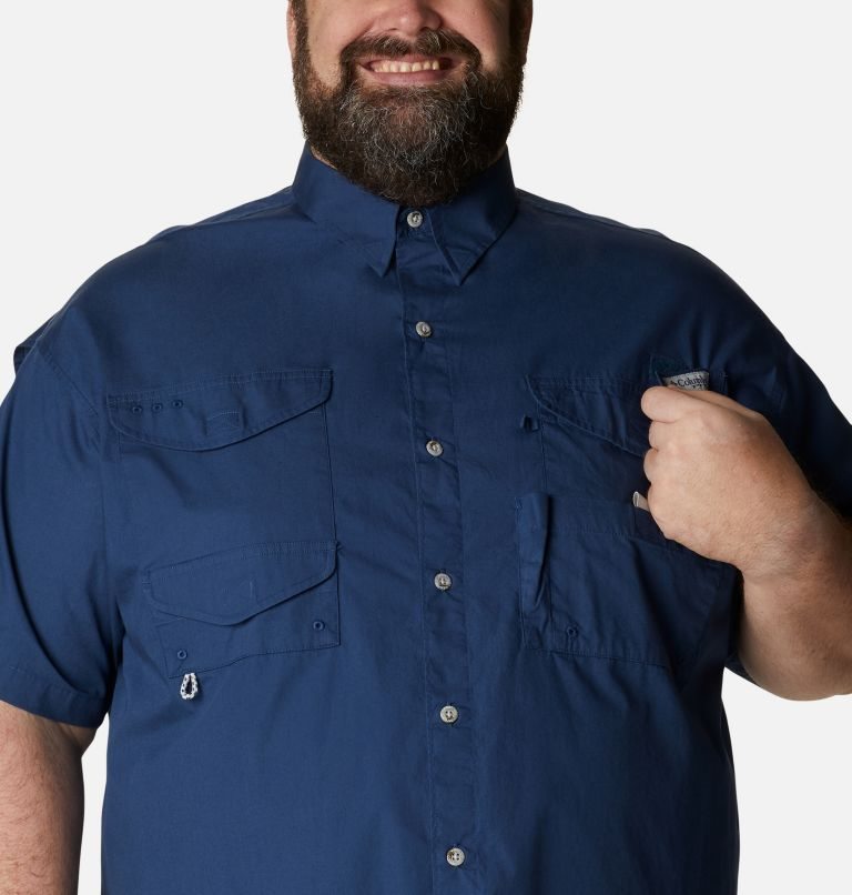 Men's Columbia PFG Bonehead Short Sleeve Shirts Navy | Plus Size CA-G1A45
